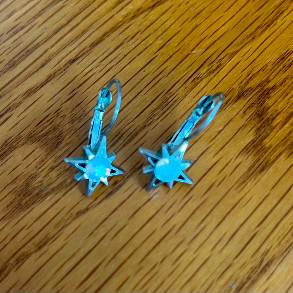 Silver Color Aurora Borealis Rhinestone Star Lever Back Earrings